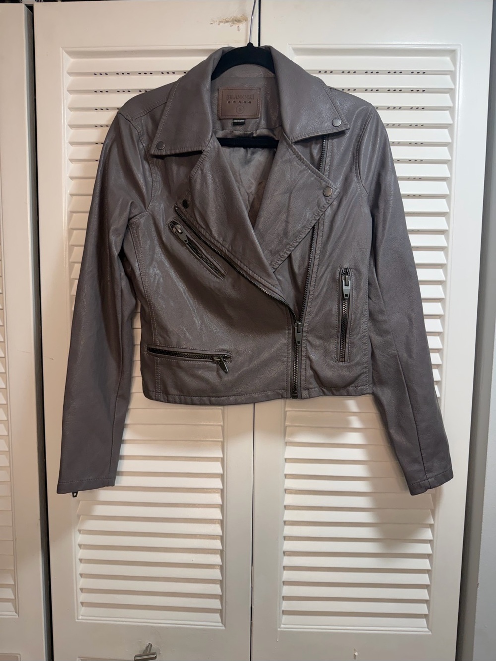Blank NYC Taupe/Gray Faux Leather Moto Jacket